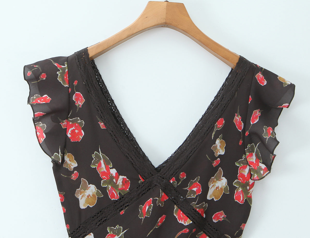 Women Clothing French Elegant Black Floral Dress GoodMe