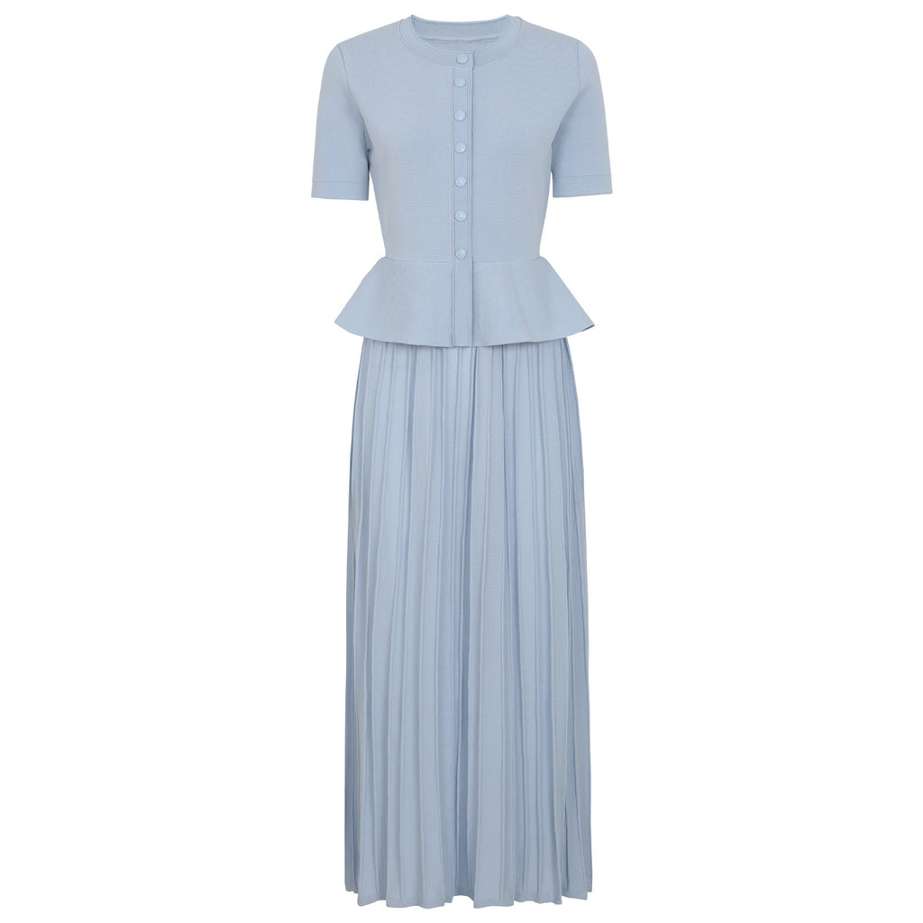 Summer Ladies Internet Popular Slim Fitting Slimming False Two Piece Short Sleeve Pleated Dress Women Dimenssa
