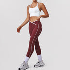 Women Tight Cross Waist Contrast Color Yoga Pants Sports Back Shaping Vest Fitness Set(Runs Small) YiGlo