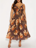 Summer Vacation Casual Spaghetti Strap Floral Print Slim Fit Large Dress Women Clothing Tea Break Dress NiuNiu