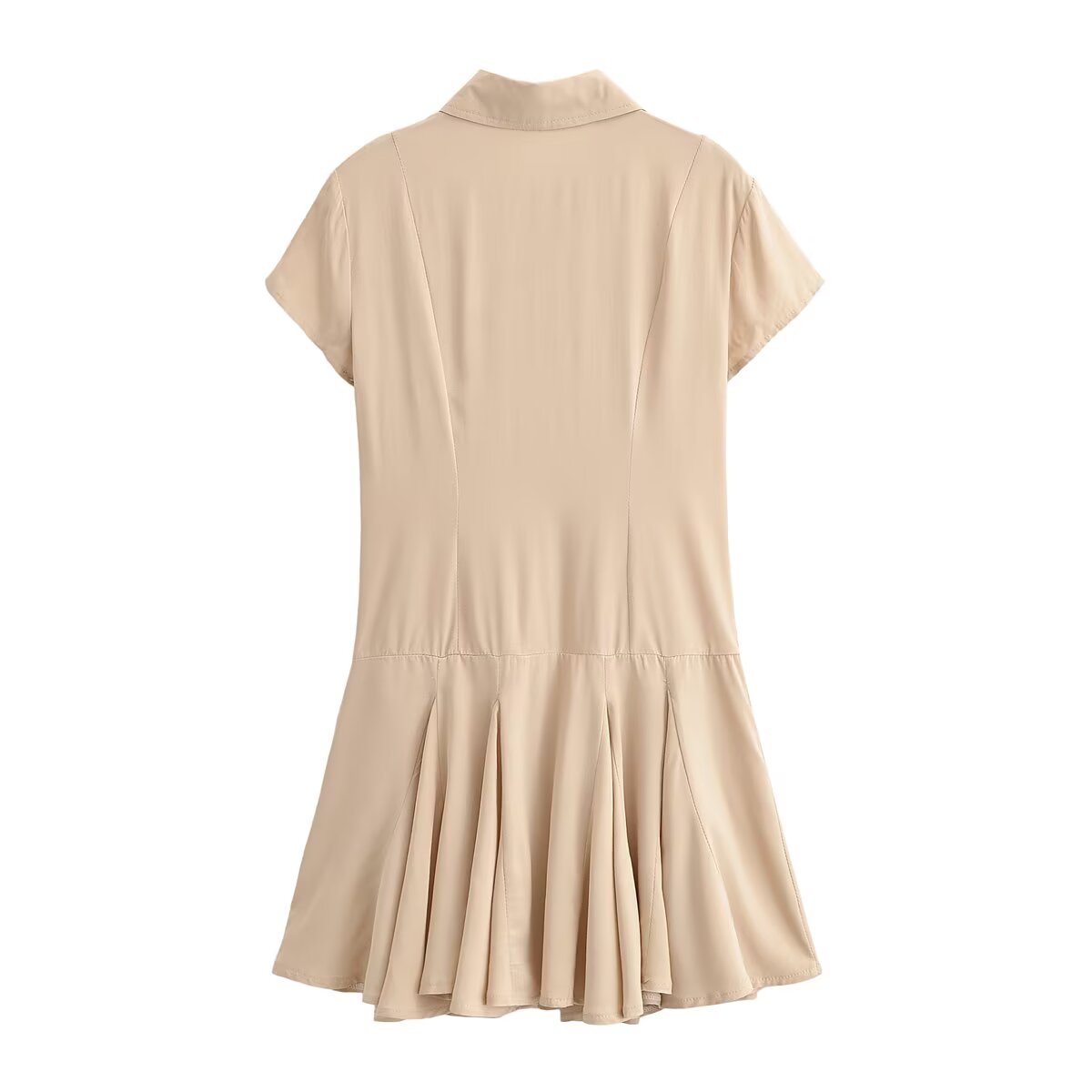 Women Clothing Summer Retro All Match Waist Shirt Pleated Short Office Dress TRAF