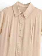 Women Clothing Summer Retro All Match Waist Shirt Pleated Short Office Dress TRAF