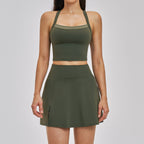 Nude Feel Yoga Cross Beauty Back Quick Drying Tennis Set Running Sports Skirt Sets Sollinarry