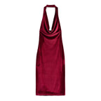 Women Clothing Summer French Design Backless Wine Red Dress TRAF