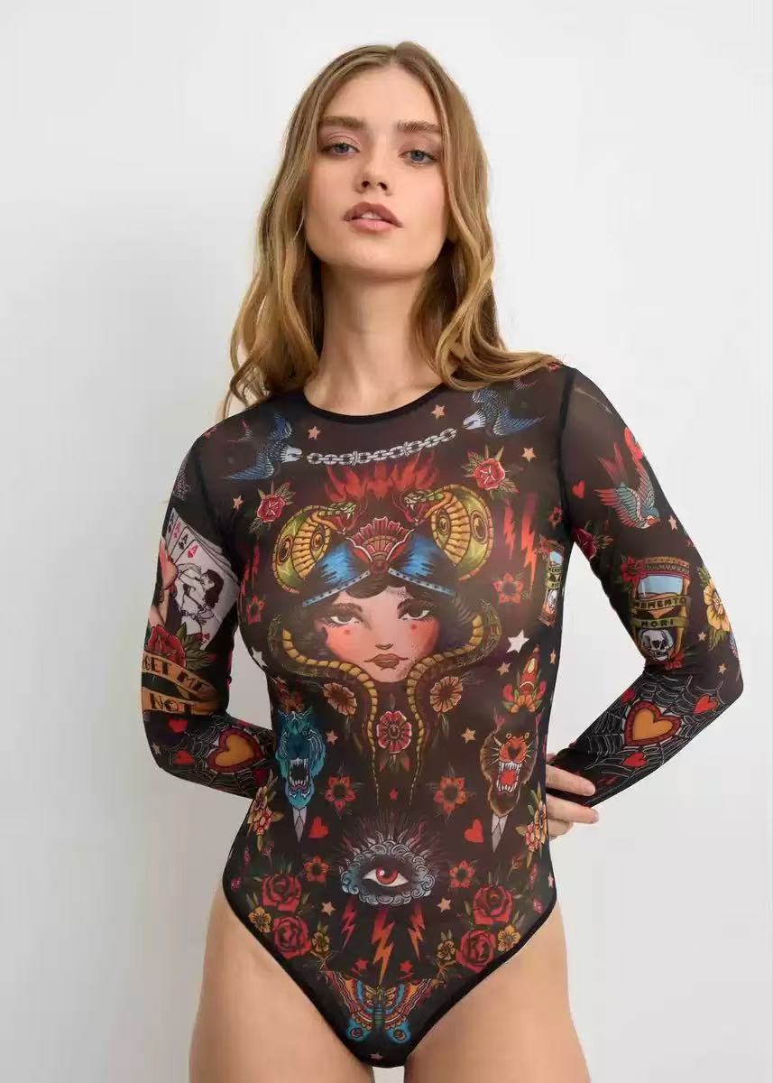 Traje de baño de una pieza para mujer, sexy, retro, de malla, conjunto de dos piezas, traje de baño de una pieza de manga larga, traje de baño de vacaciones