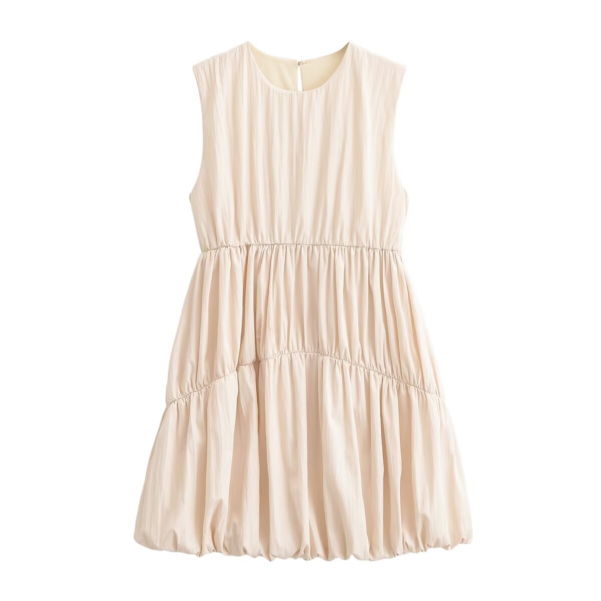 Women Clothing Summer Simple Pleated Balloon Dress TRAF