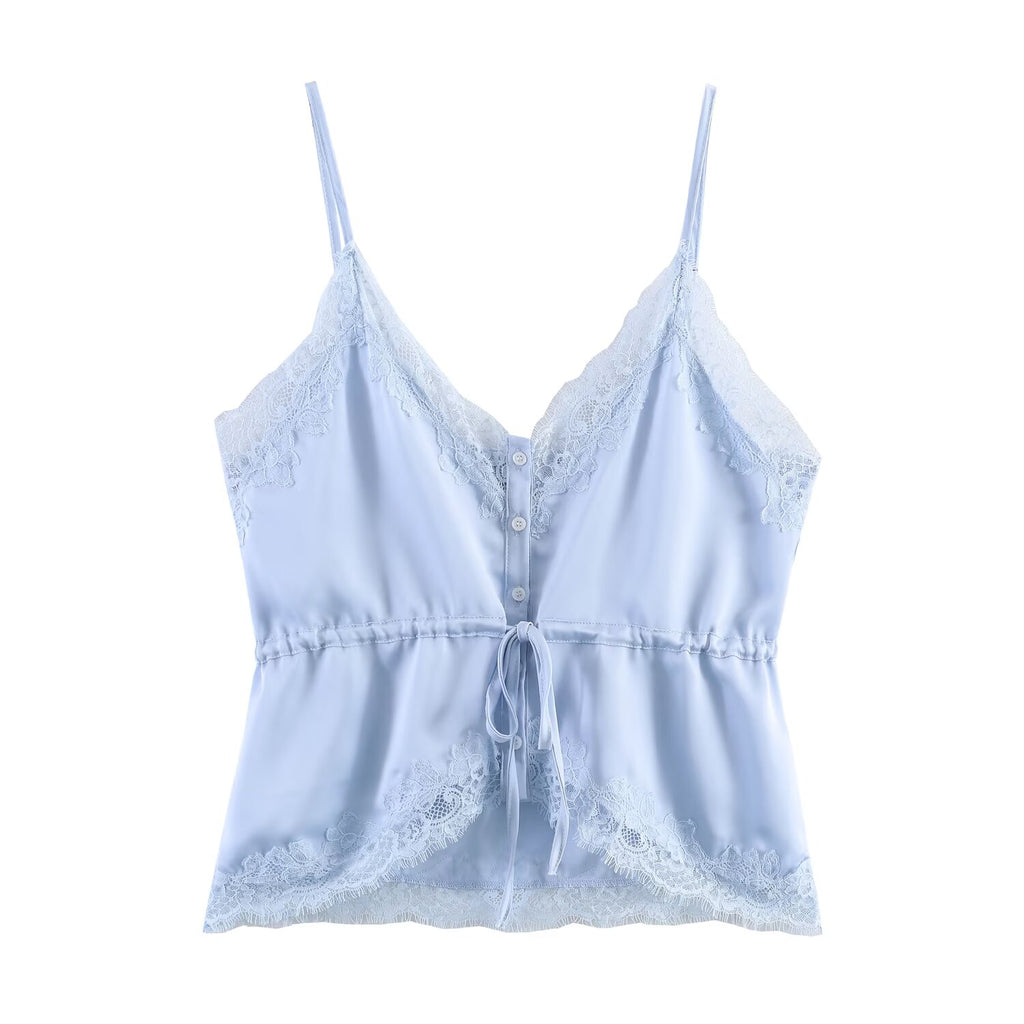 Women Clothing Lace Decorative Silk Satin Texture Top Camisole SenDa