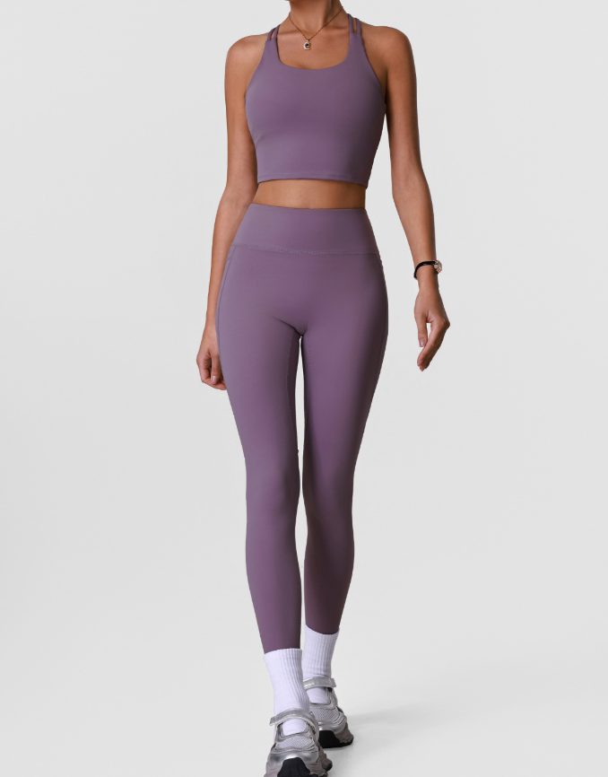Nude Feel Yoga Pants High Waist Slim Women Outdoor Running Sports Shockproof Vest Fitness Two Piece Sets The size is a bit small YiGlo