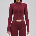 Contrast Color Brushed Yoga Coat Zipper Windproof Slim Jacket Outdoor Sports Running Fitness Clothes Women Sollinarry
