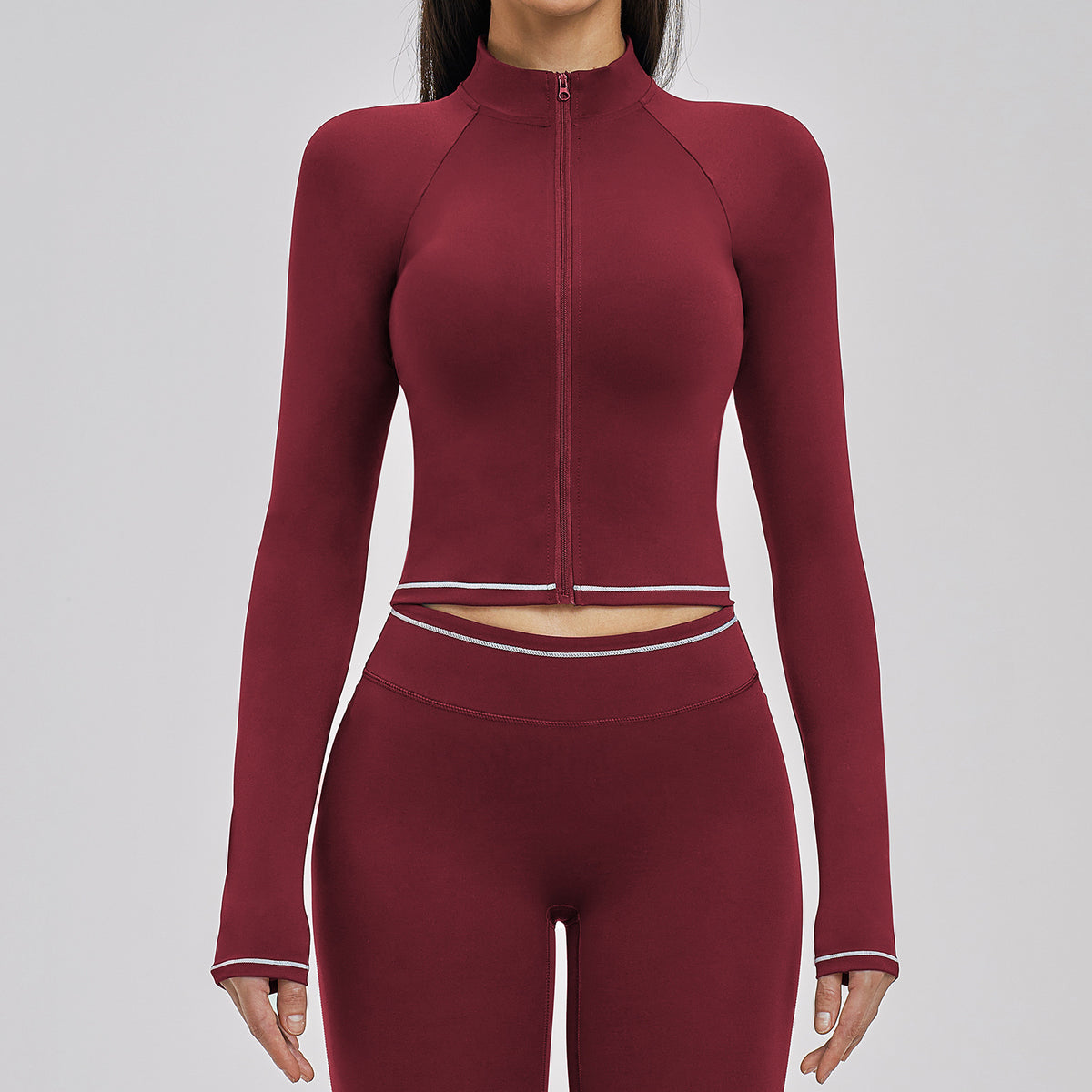 Contrast Color Brushed Yoga Coat Zipper Windproof Slim Jacket Outdoor Sports Running Fitness Clothes Women Sollinarry