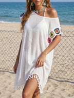 Women Beach Cover up Random Mixed Color Crochet Stitching Tassel Dress Bikini Oyimi