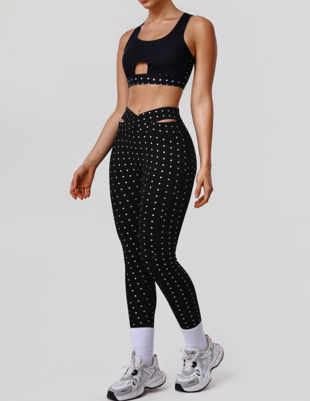 Polka Dot Printed Sports Trousers Set Shockproof H Shaped Beauty Back Bra Yoga Clothes High Elastic Training Two Piece Sets Women The size is a bit small YiGlo