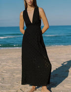 Women Clothing Summer French Hollow Out Cutout Embroidered Halter Sleeveless Dress Howe