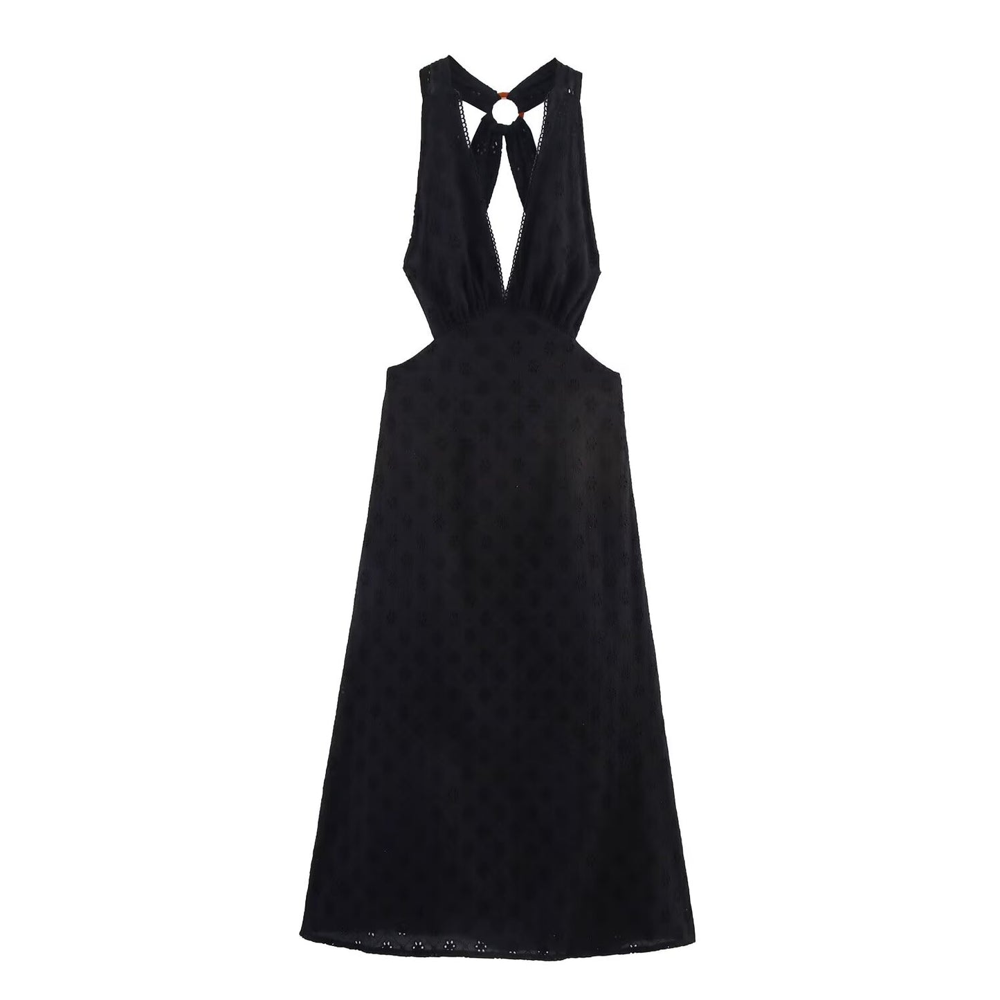 Women Clothing Summer French Hollow Out Cutout Embroidered Halter Sleeveless Dress Howe