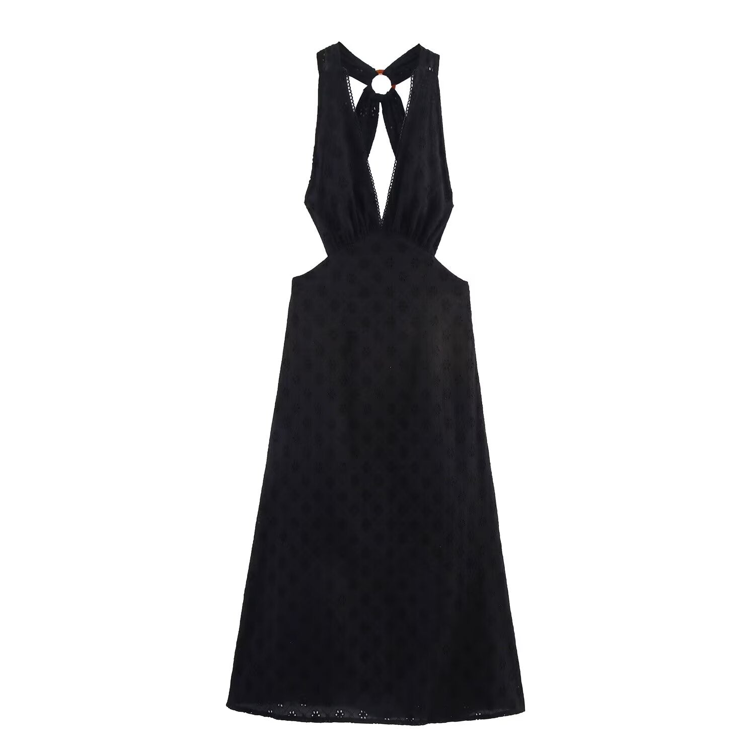 Women Clothing Summer French Hollow Out Cutout Embroidered Halter Sleeveless Dress Howe