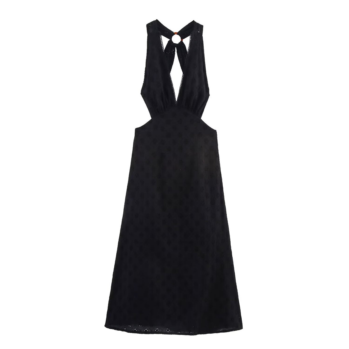 Women Clothing Summer French Hollow Out Cutout Embroidered Halter Sleeveless Dress Howe
