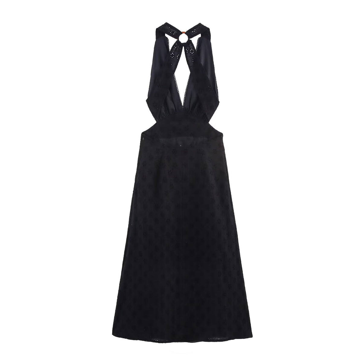 Women Clothing Summer French Hollow Out Cutout Embroidered Halter Sleeveless Dress Howe