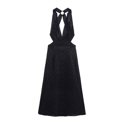 Women Clothing Summer French Hollow Out Cutout Embroidered Halter Sleeveless Dress Howe