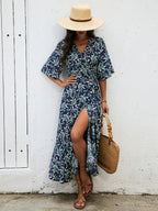 Women Printed One Piece Strapless Bow Long Dress Bohemian Vacation Sleeveless Midriff Baring Fishtail Beach Dress ANA