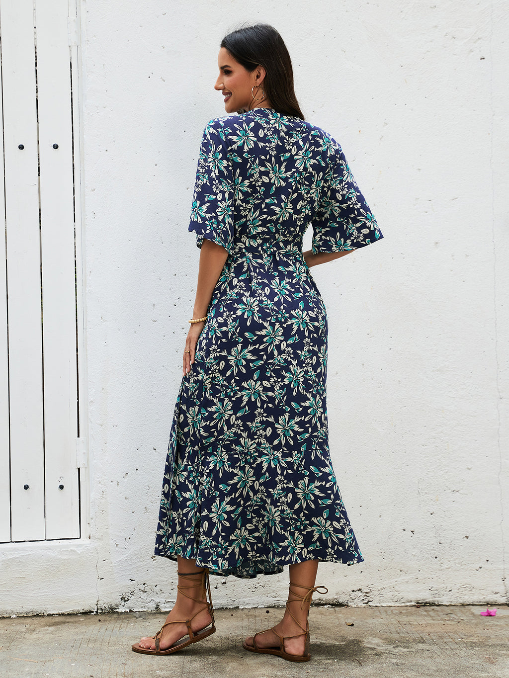 Women Printed One Piece Strapless Bow Long Dress Bohemian Vacation Sleeveless Midriff Baring Fishtail Beach Dress ANA