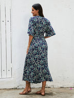 Women Printed One Piece Strapless Bow Long Dress Bohemian Vacation Sleeveless Midriff Baring Fishtail Beach Dress ANA
