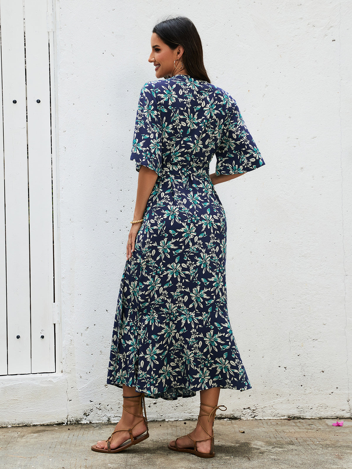 Women Printed One Piece Strapless Bow Long Dress Bohemian Vacation Sleeveless Midriff Baring Fishtail Beach Dress ANA