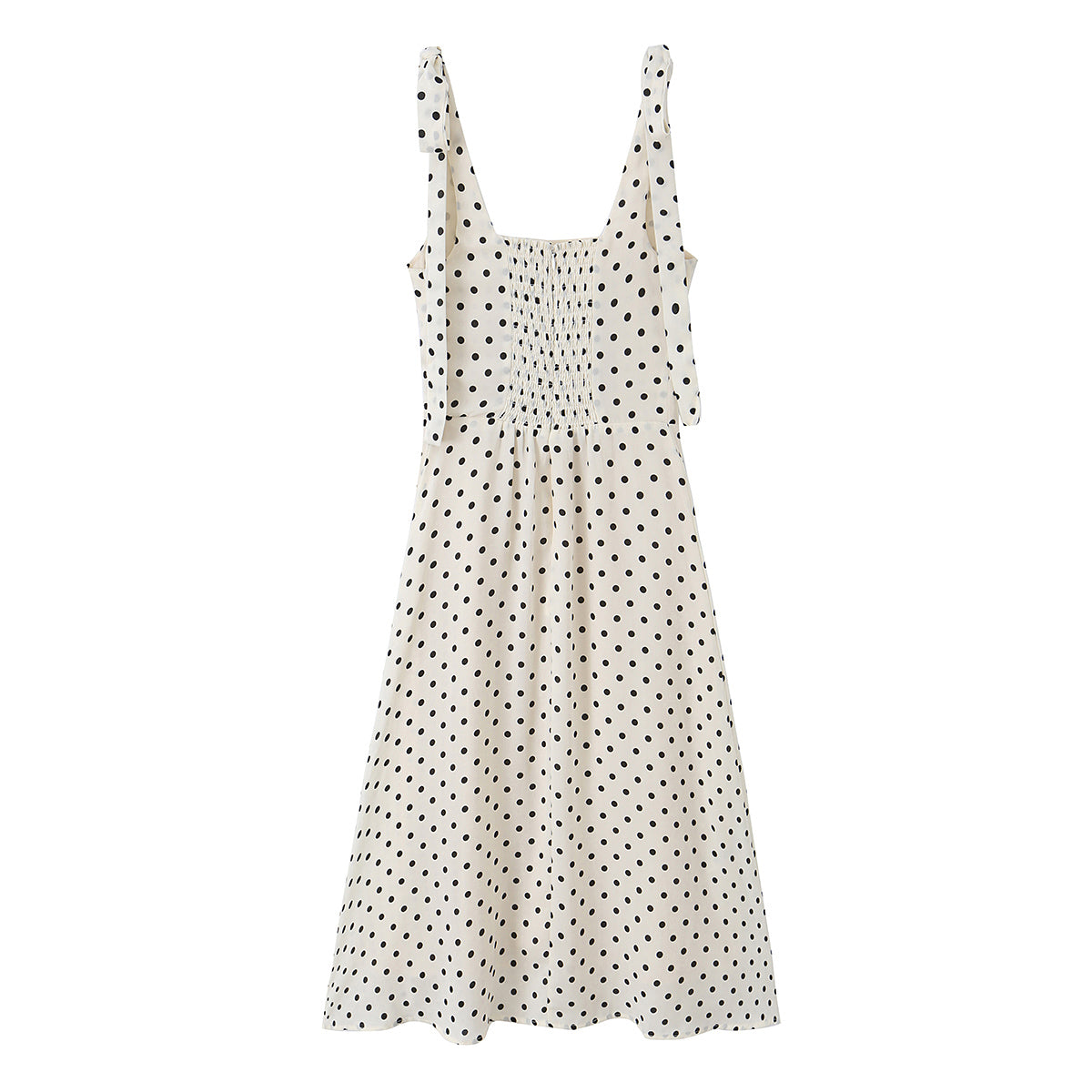 Side Slit Strap Dress for Women Summer French Polka Dot Print Slim Fit Slimming Lace up Suspender Long Dress OMI