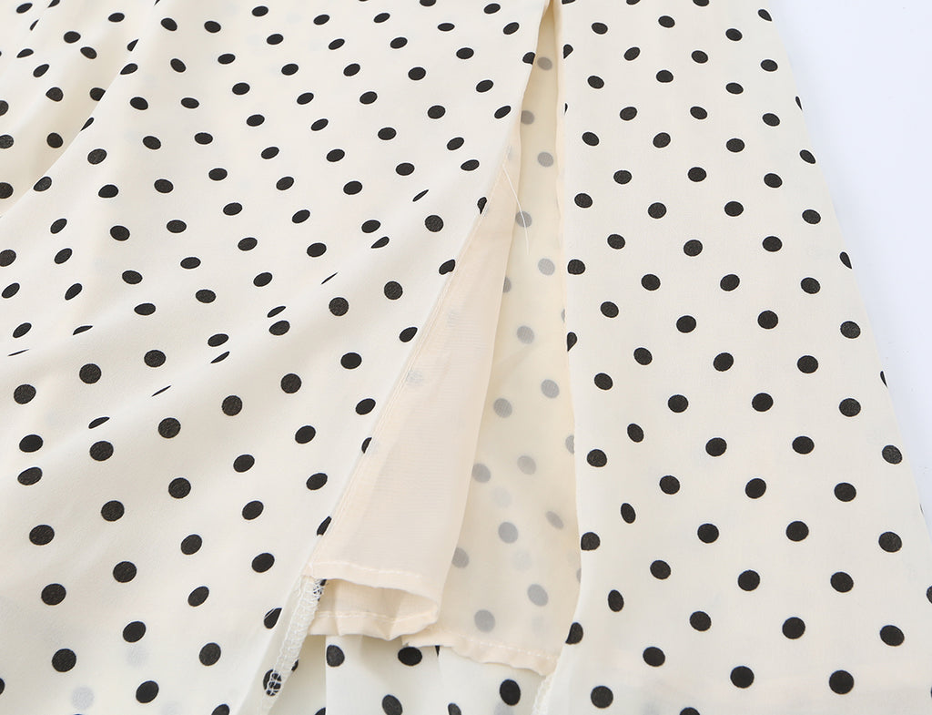 Side Slit Strap Dress for Women Summer French Polka Dot Print Slim Fit Slimming Lace up Suspender Long Dress OMI