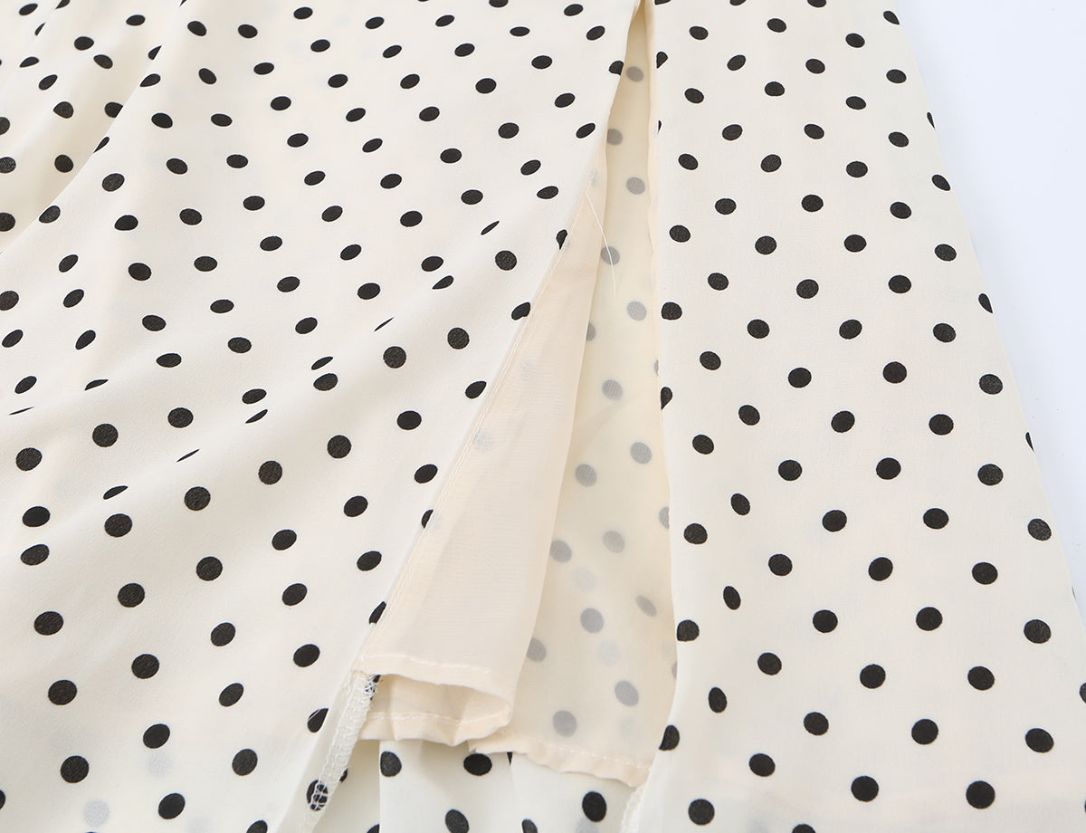 Side Slit Strap Dress for Women Summer French Polka Dot Print Slim Fit Slimming Lace up Suspender Long Dress OMI