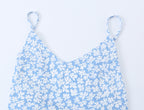 French Minority Vacation Floral Print Back Cut Lace up Bow Suspender Women Summer OMI