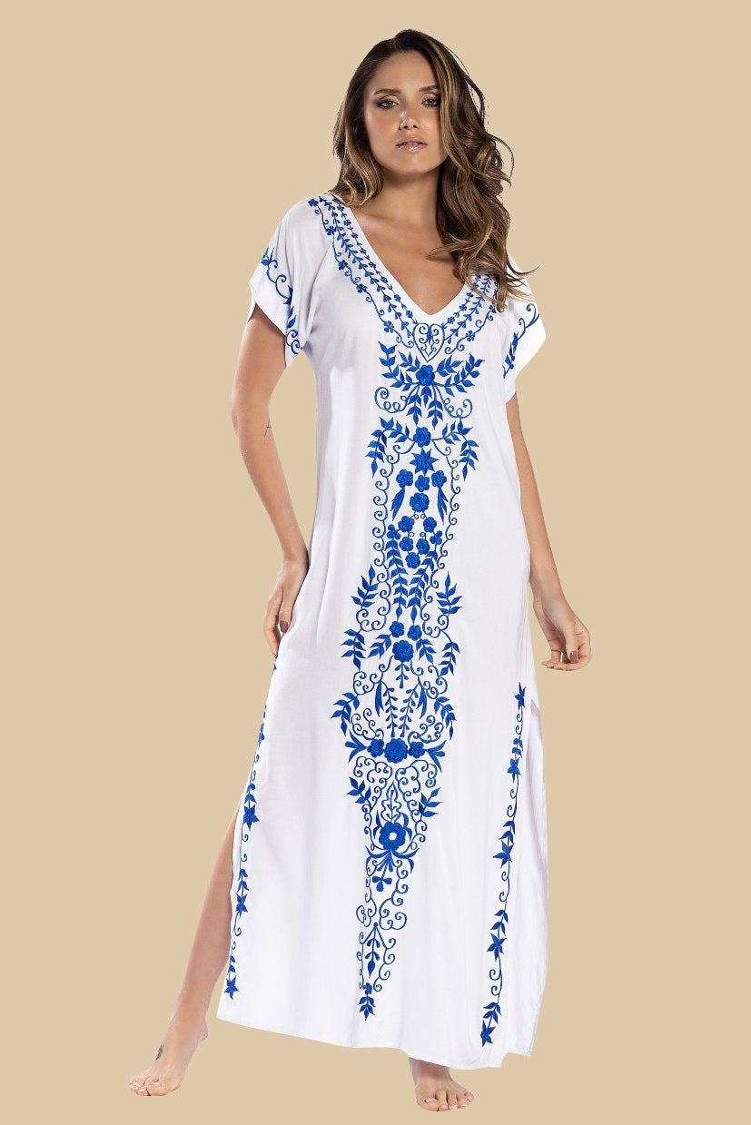 Cotton Embroidered Beach Skirt Seaside Vacation Sun Protection Clothing Women Swimsuit Blouse Casual Dress EvenStar