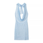 Gorgeous Thin Glittering Knitted Swing Collar Sleeveless Halter Backless Elegant Dress Women Summer Sexy Tight Waist Hip Dress JiaJia