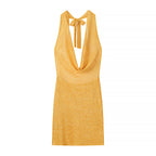 Gorgeous Thin Glittering Knitted Swing Collar Sleeveless Halter Backless Elegant Dress Women Summer Sexy Tight Waist Hip Dress JiaJia