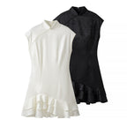 Summer Stand Collar Dress Tight Waist Women Clothing Ruffled Popular Dress JiaJia