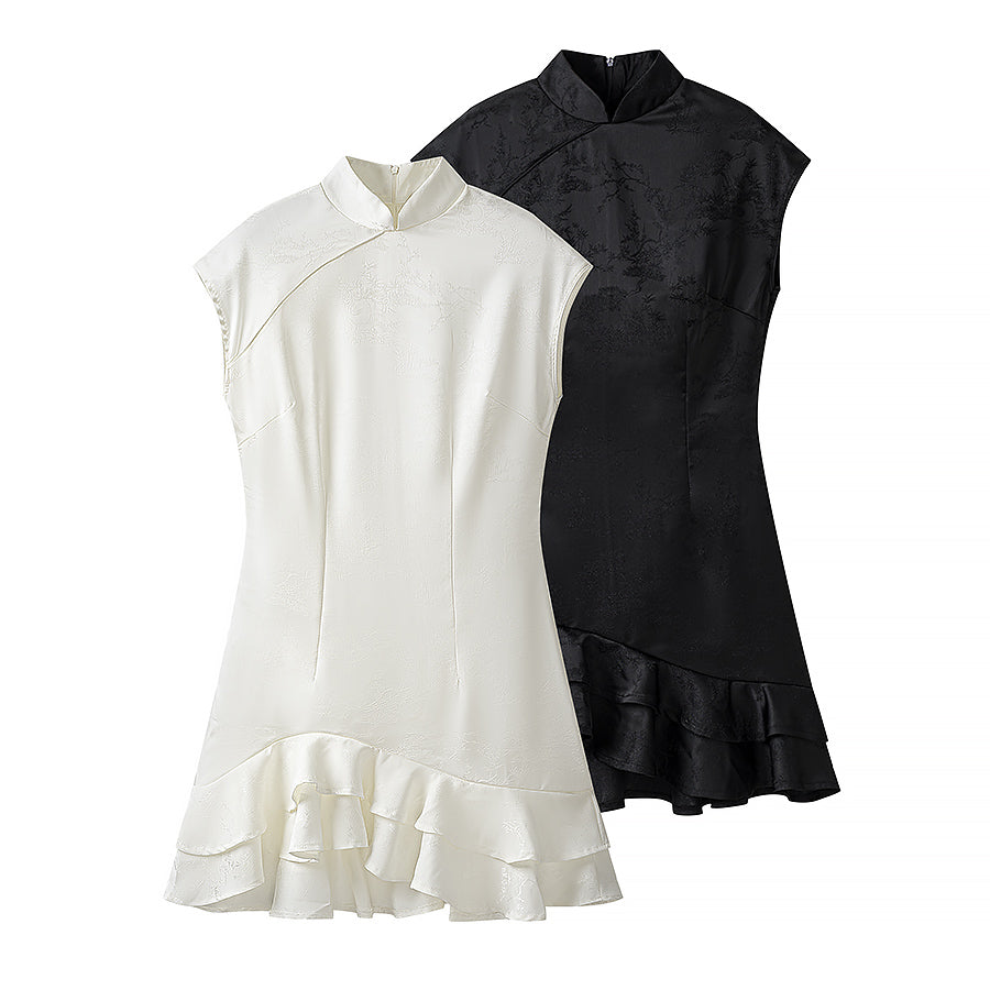 Summer Stand Collar Dress Tight Waist Women Clothing Ruffled Popular Dress JiaJia