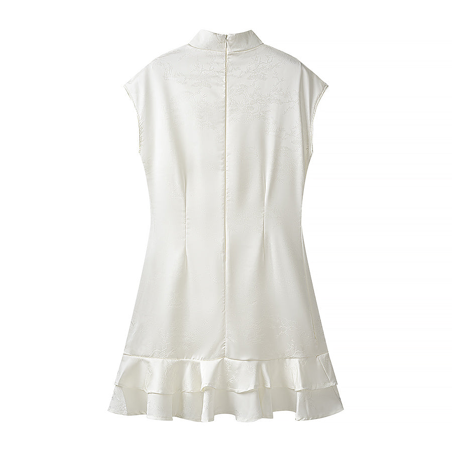 Summer Stand Collar Dress Tight Waist Women Clothing Ruffled Popular Dress JiaJia