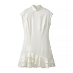 Summer Stand Collar Dress Tight Waist Women Clothing Ruffled Popular Dress JiaJia