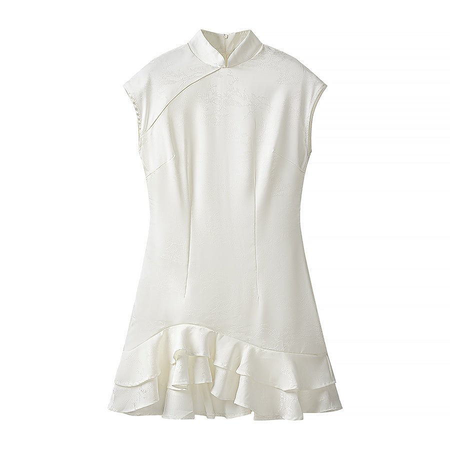 Summer Stand Collar Dress Tight Waist Women Clothing Ruffled Popular Dress JiaJia