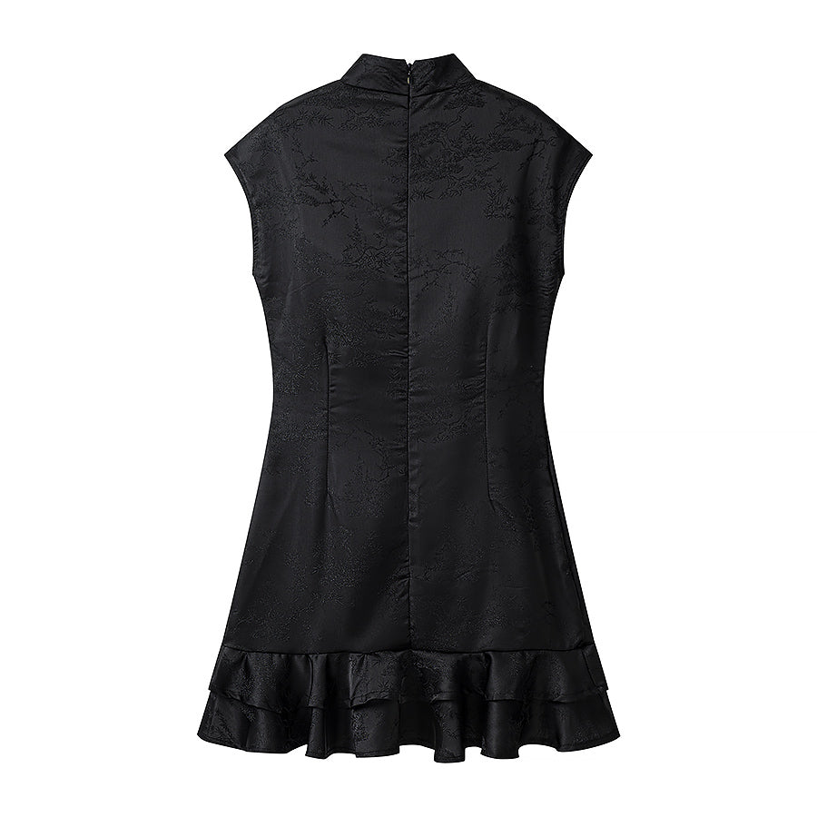 Summer Stand Collar Dress Tight Waist Women Clothing Ruffled Popular Dress JiaJia