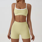 Summer Nude Feel Tight Fitness Clothes Women Set Belly Cinching Buttock Lifting Contrasting Color Sports Outdoor Running Yoga Clothes Raise