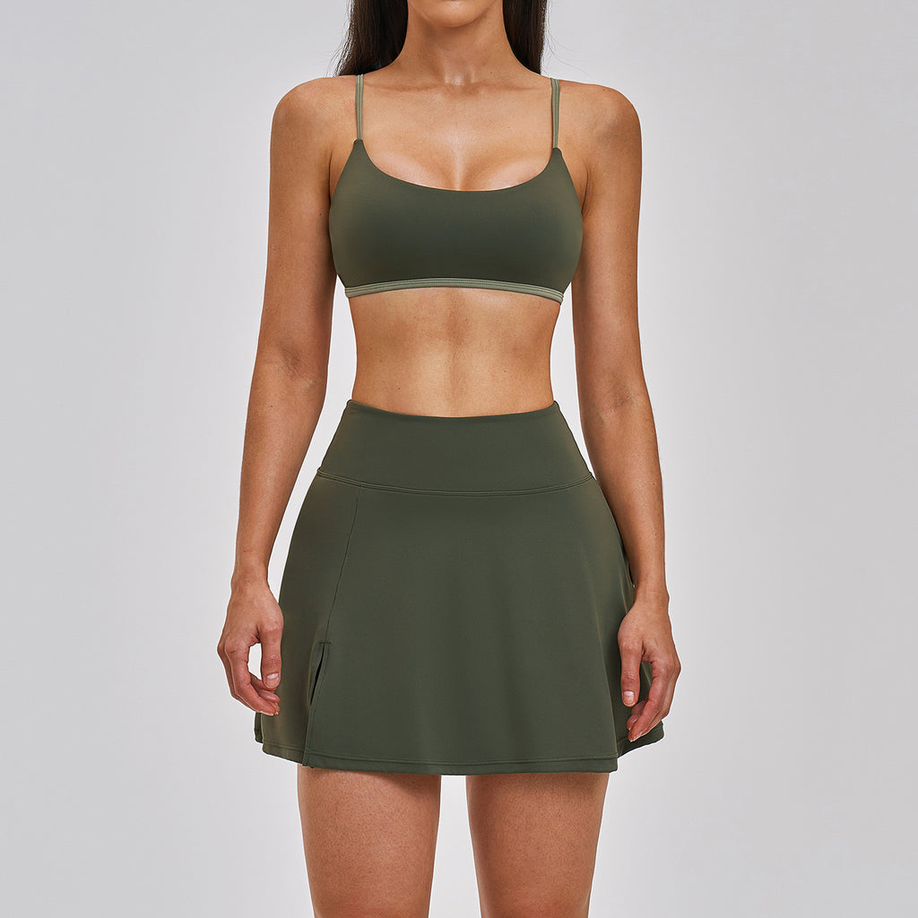 Nude Feel Beauty Back Tennis Skirt Casual Quick Drying Outdoor Running Sports Set Sollinarry