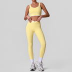 Nude Feel Contrast Color Yoga Cross High Waist Tights Sports Training Backless Bra Fitness Set YiGlo