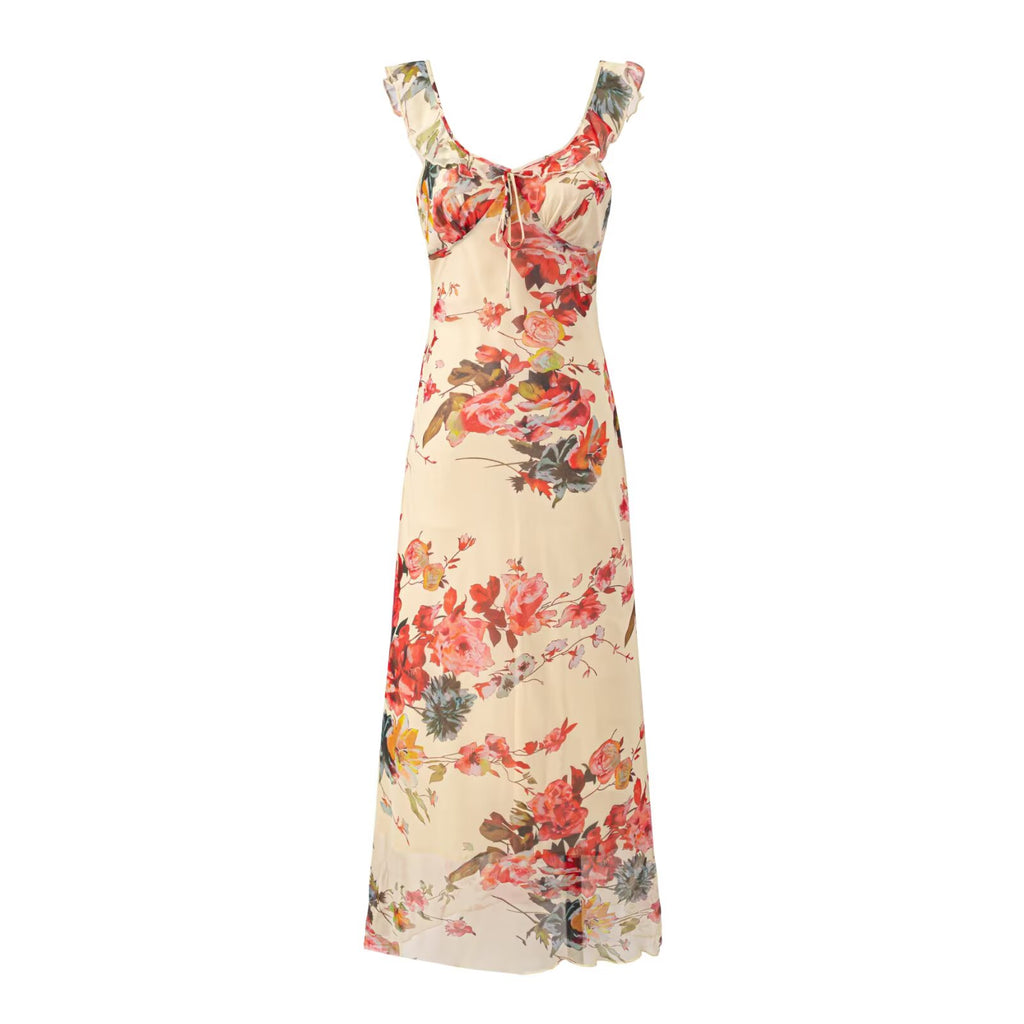 Summer Elegant Socialite Adult Lady like Woman Retro Printed Niche Vacation Slim Dress PullWind