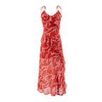 Summer Chiffon Printed Tea Dress V neck Elegant Waist Controlled Slimming Dress PullWind
