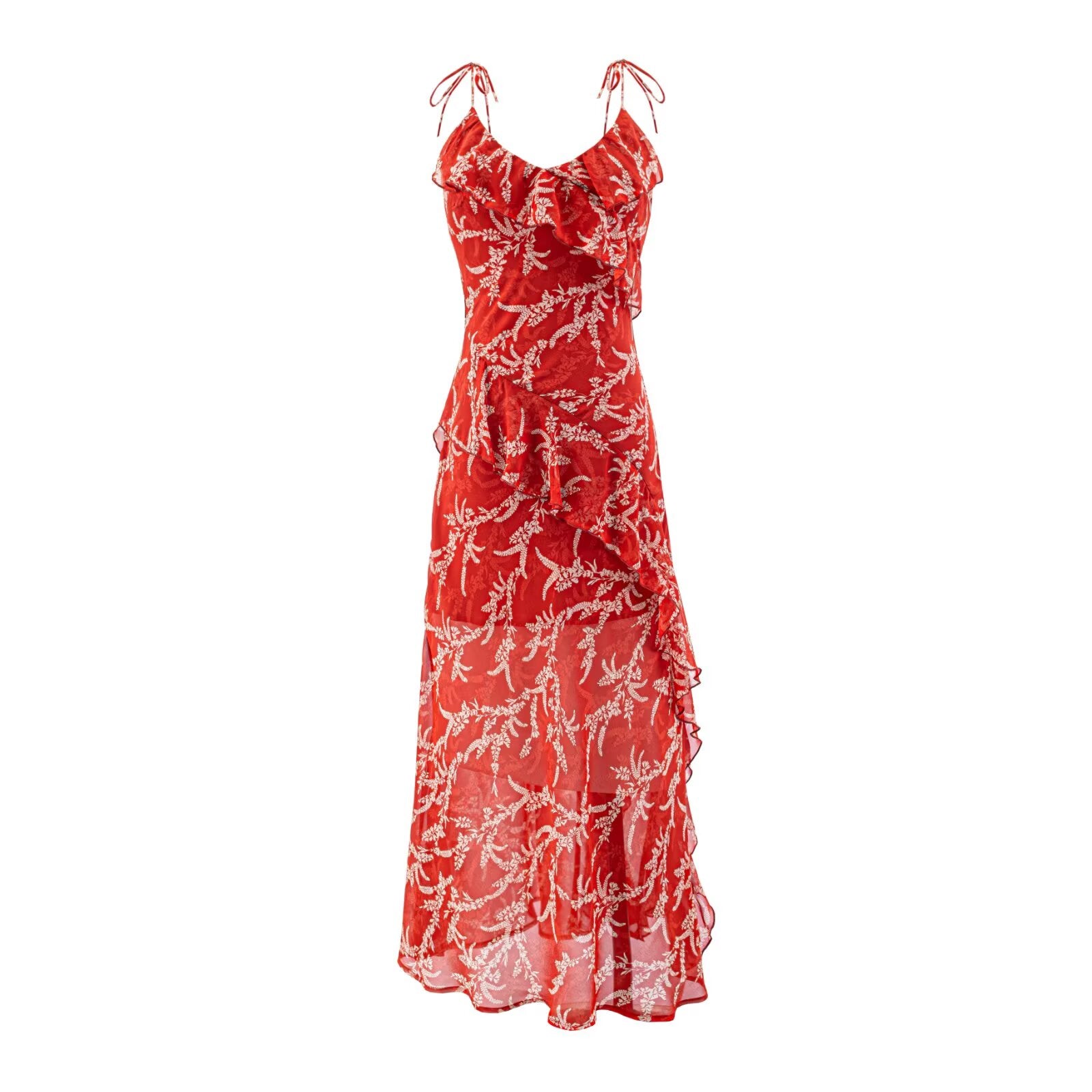 Summer Chiffon Printed Tea Dress V neck Elegant Waist Controlled Slimming Dress PullWind