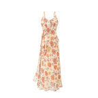 Floral Flounce V neck Brace Summer Waist Slimming Printed Dress Long Dress PullWind