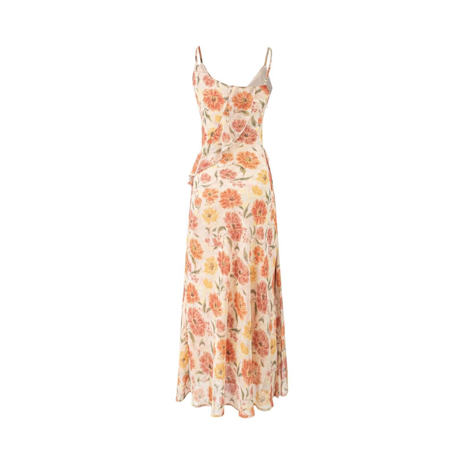 Floral Flounce V neck Brace Summer Waist Slimming Printed Dress Long Dress PullWind