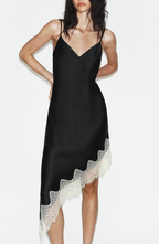 Women Clothing Western Classic Lace Texture Silk Satin Texture Dress TRAF