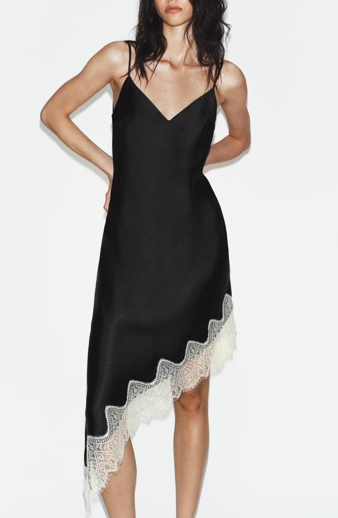 Women Clothing Western Classic Lace Texture Silk Satin Texture Dress TRAF
