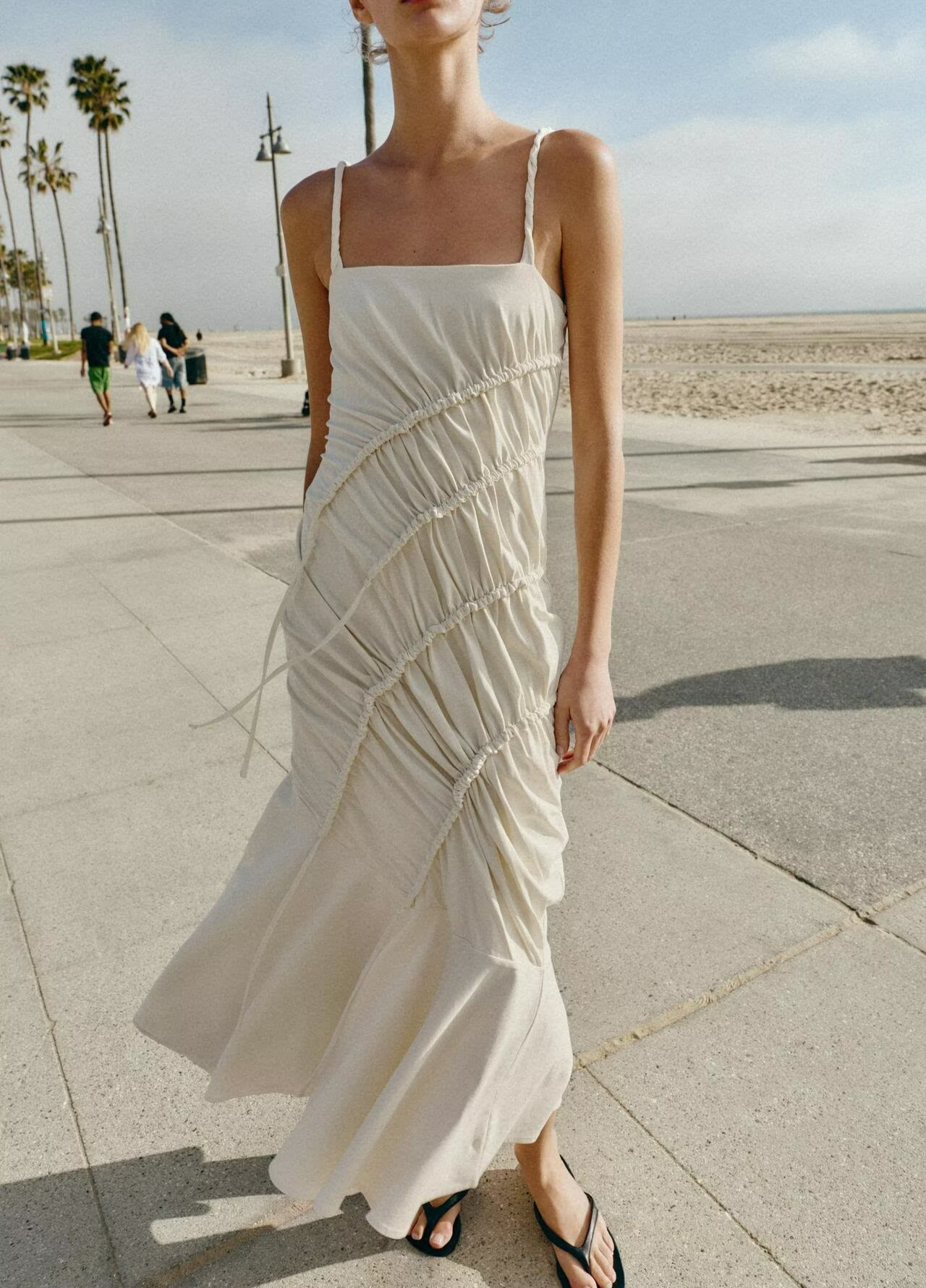 Women Clothing Summer Fashionable Asymmetric Pleated Suspender Maxi Dress TRAF